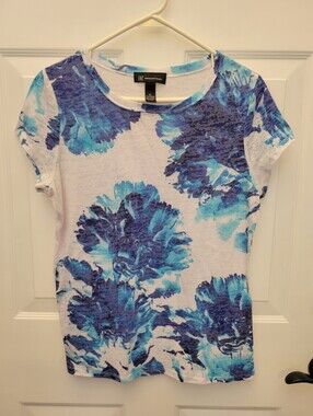INC International Concepts White Tee with Blue Floral Print